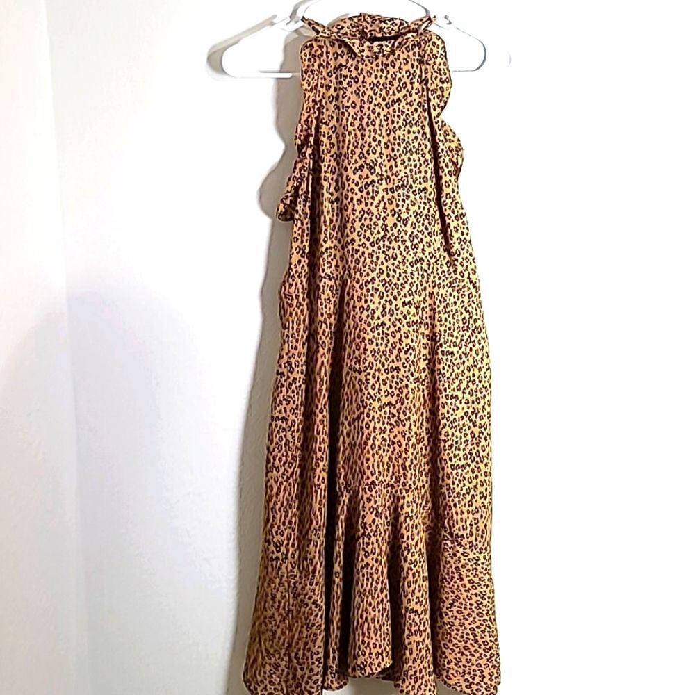 Who What Wear Leopard Midi-Dress with Halter-Top & Ruffles, Size XS - Picture 5 of 10